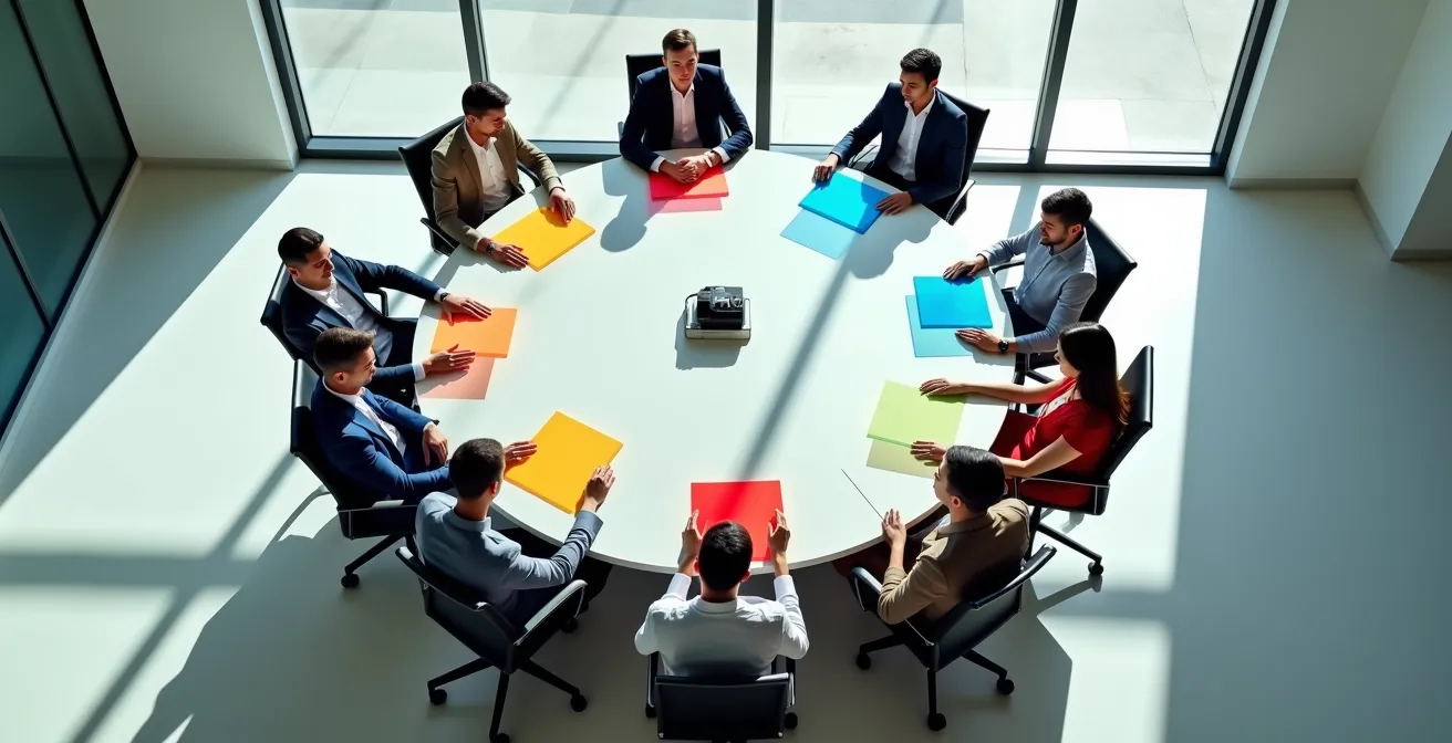 Abstrakte Darstellung von verschiedenen Perspektiven, die auf ein zentrales Kompetenzzentrum zeigen