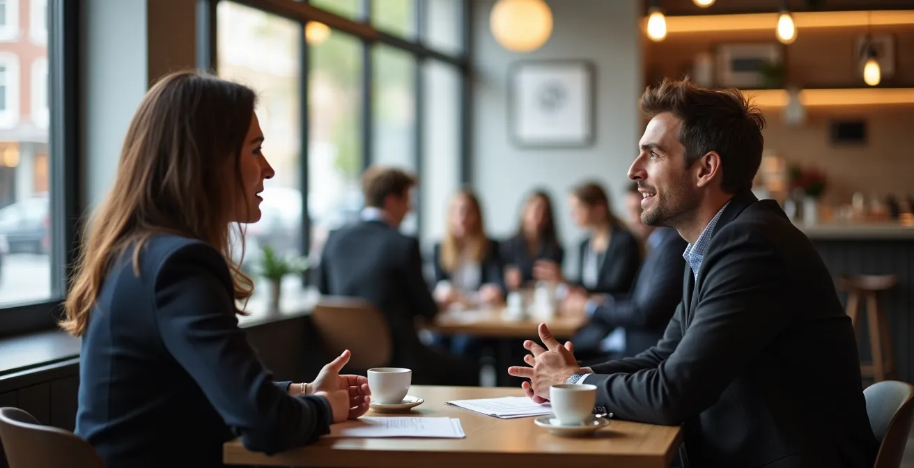 Professionelles Networking-Gespräch in deutschem Café