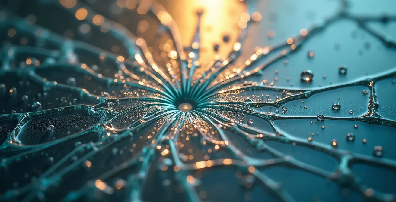 Visualisierung der kritischen Phasen im deutschen Startup-Ökosystem durch ein zerbrochenes Glas, das den Absturz nach einem Hype symbolisiert.