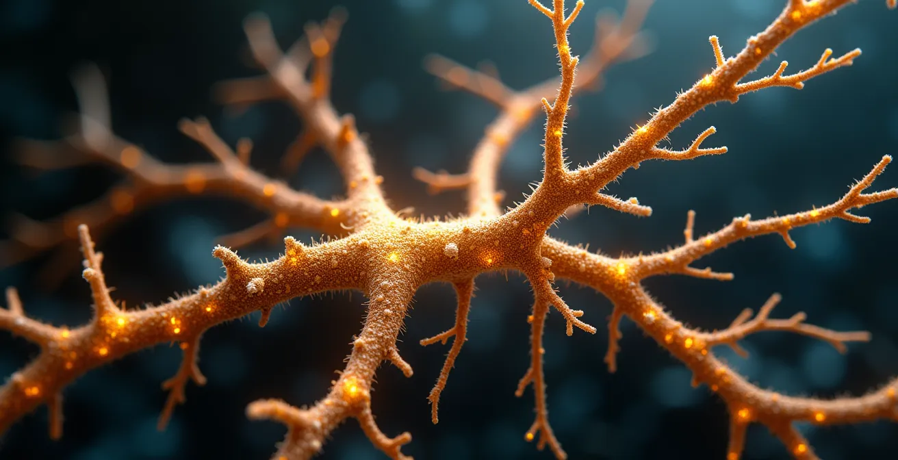 Visualisierung der kognitiven Reserve als verzweigtes neuronales Netzwerk, das die Widerstandsfähigkeit des Gehirns symbolisiert