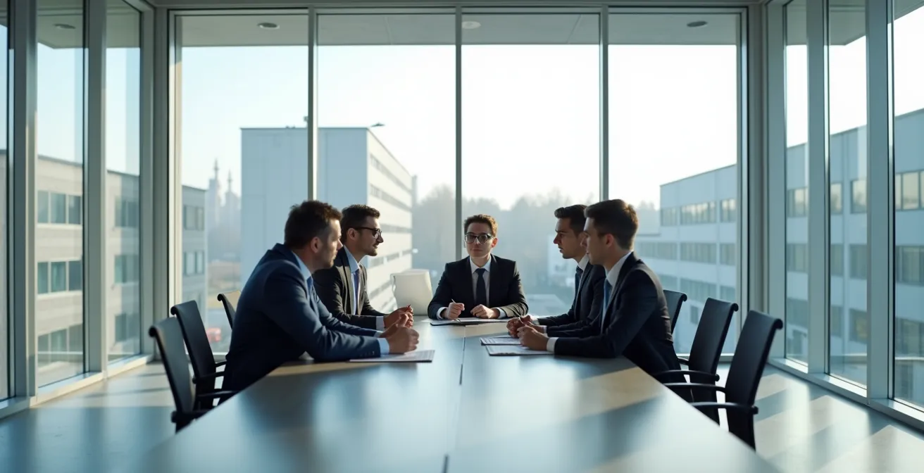 Geschäftstreffen mit interkulturellem Team in deutschem Mittelstandsunternehmen