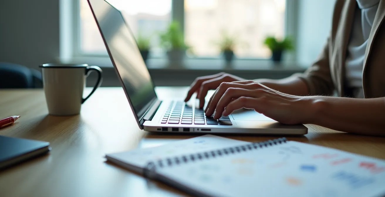 Eine Person, die strategisch an ihrem Laptop an LinkedIn-Kontakten arbeitet