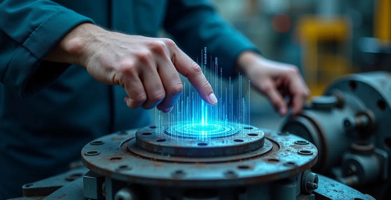 Techniker analysiert Maschinendaten für vorausschauende Wartung in deutscher Produktionshalle