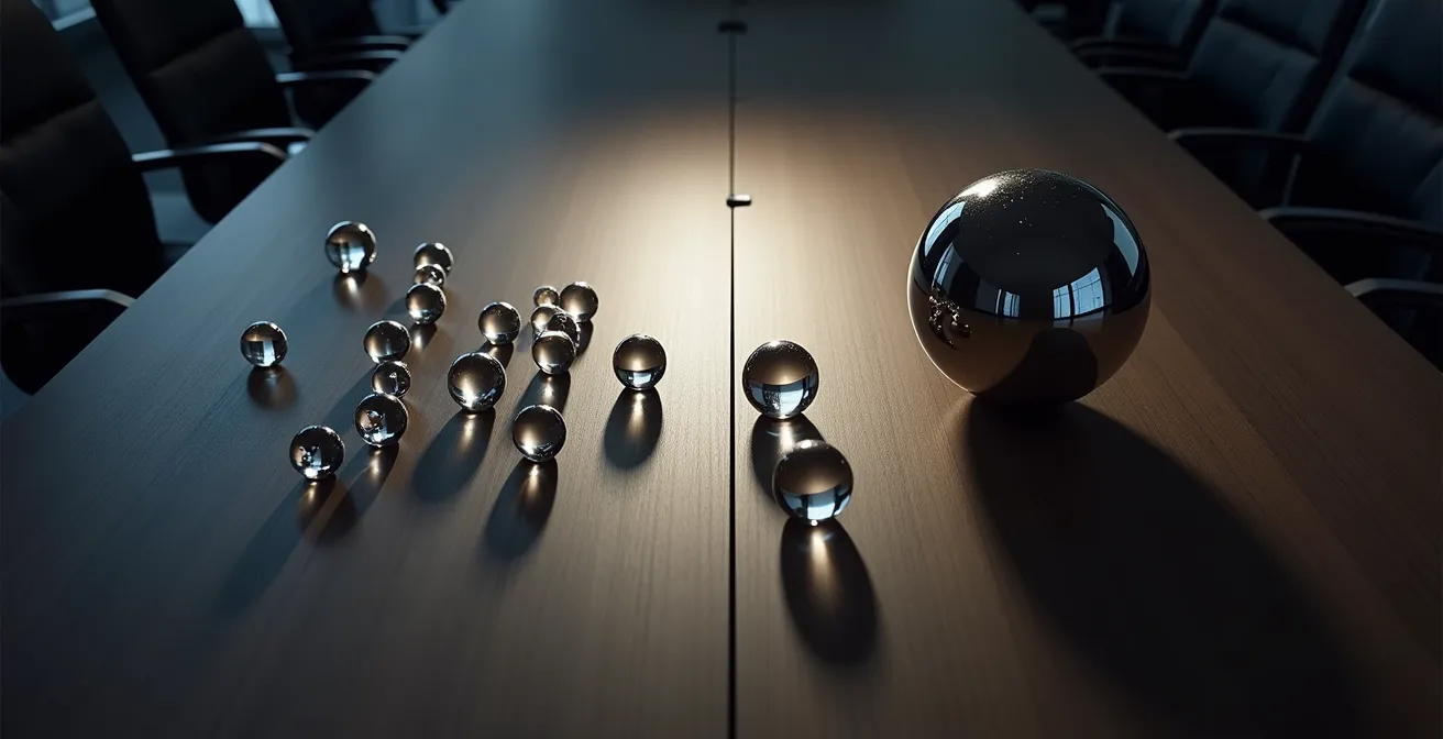 Visualisierung der Portfolio-Korrelation zwischen verschiedenen Geschäftsfeldern als Symbol für Diversifikation und Spezialisierung.