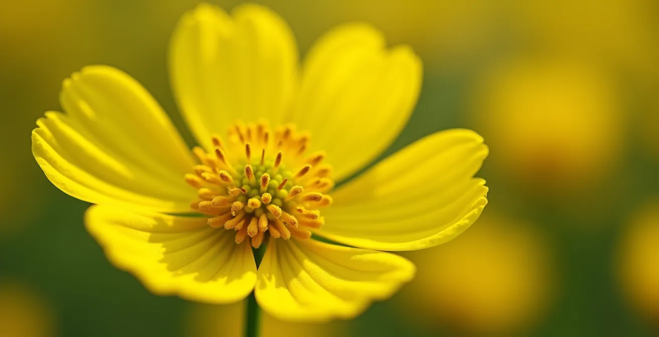 Makroaufnahme von Rapsblüten mit wilden Kreuzblütlern im Hintergrund