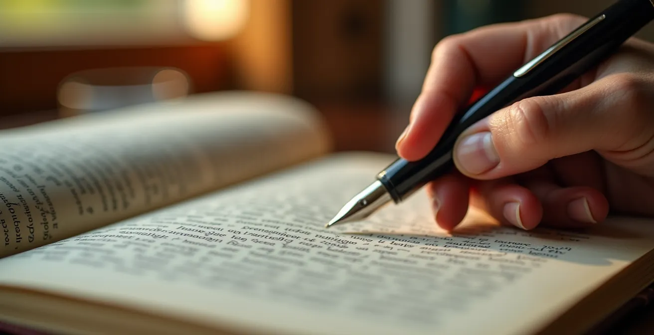 Nahaufnahme von Händen beim meditativen Schreiben in einem Journal